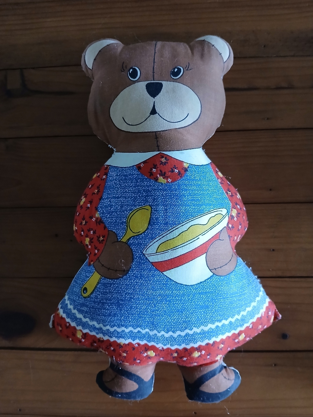 Vintage Handmade Sewn 12" Mama Bear Character Fiber Filled Pillow 1970s 1980s